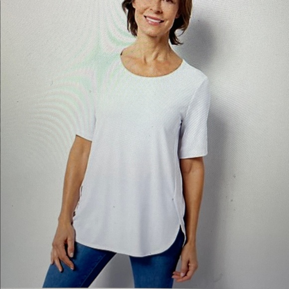 Susan Graver Tops - Susan Graver Modern Essentials Liquid Knit Elbow Sleeve Tunic Top White M New